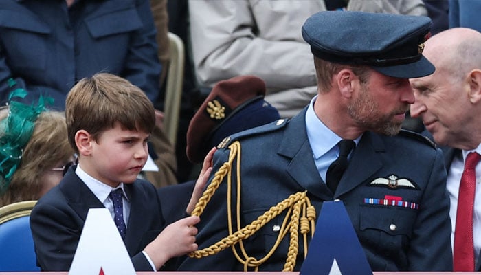 William, Prince of Wales and Prince Louis at 80th anniversary of Victory in Europe (VE) Day in London, Britain, May 5, 2025. REUTERS/Toby Melville/Pool
