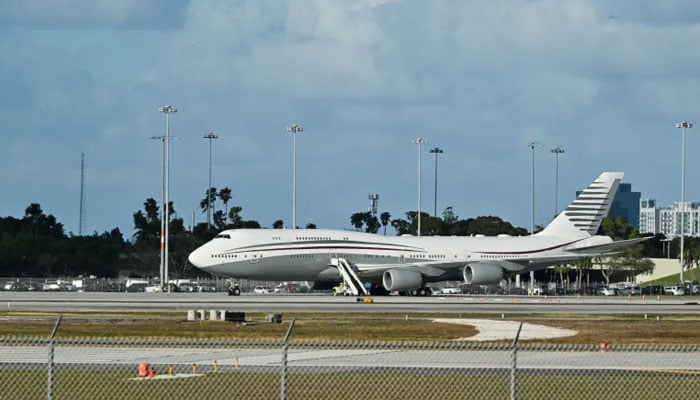 A Qatari Boeing 747 sits on the tarmac of Palm Beach International Airport in Florida in the United States after US President Donald Trump toured the aircraft on February 15, 2025. — AFP