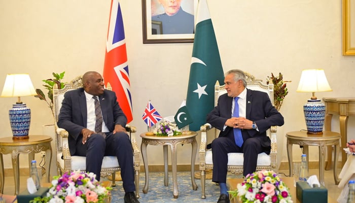 British Foreign Secretary David Lammy (left) and Foreign Minister Ishaq Dar meet in Islamabad, on May 16, 2025. — Foreign Office