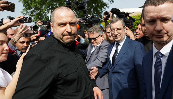 Head of Ukrainian delegation and Ukrainian Defence Minister, Rustem Umerov, walks outside the Turkish Presidencys Dolmabahce working office, the venue of Russia and Ukraine direct talks, in Istanbul, Turkiye, May 16, 2025. — Reuters
