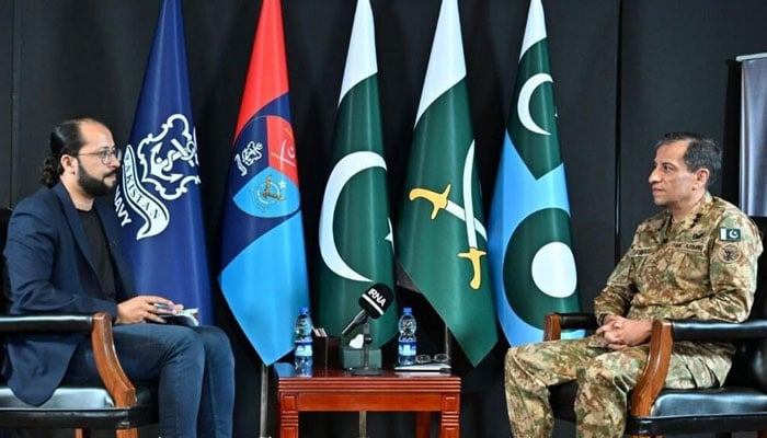 Inter-Services Public Relations (ISPR) Director General (DG) Lieutenant General Ahmed Sharif Chaudhry gestures during an interview with IRNA in May 2025. — IRNA