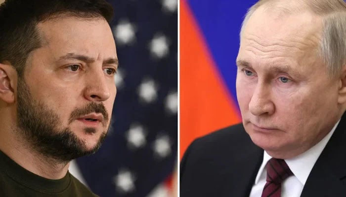 Ukraines President Volodymyr Zelensky (left) and Russian President Vladimir Putin. — AFP/File