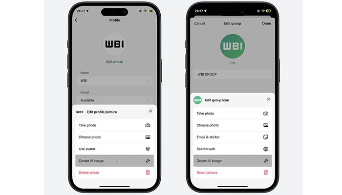 This screenshot shows the new WhatsApp feature to generate AI-powered profile photos. — WABetaInfo