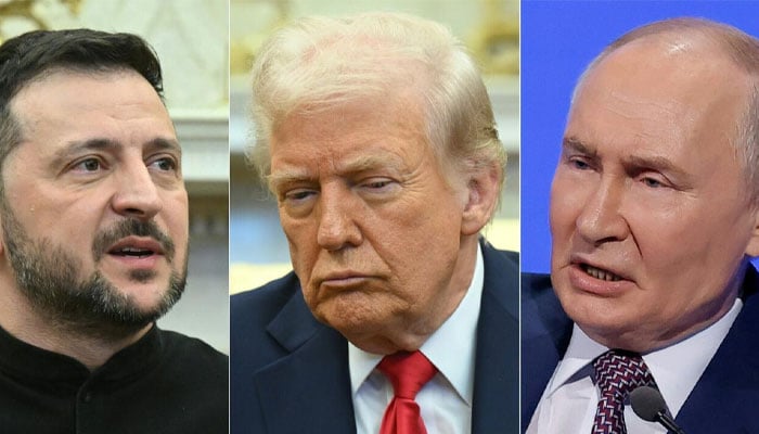 Ukrainian President Volodymyr Zelenskiy (left), US President Donald Trump (centre) and  Russian President Vladimir Putin. — AFP/File