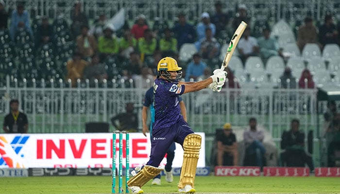 Quetta Gladiators batter Hasan Nawaz in action against Multan Sultans in 28th match of the Pakistan Super League season 10, Rawalpindi Cricket Stadium, May 18, 2025. — PCB