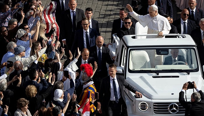Pope Leo XIV arrives on the popemobile for his inaugural Mass at the Vatican, May 18, 2025. — Reuters