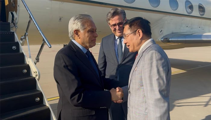 DPM Ishaq Dar is greeted by a Chinese official in Beijing upon his arrival on May 19, 2025. — X@ForeignOfficePK