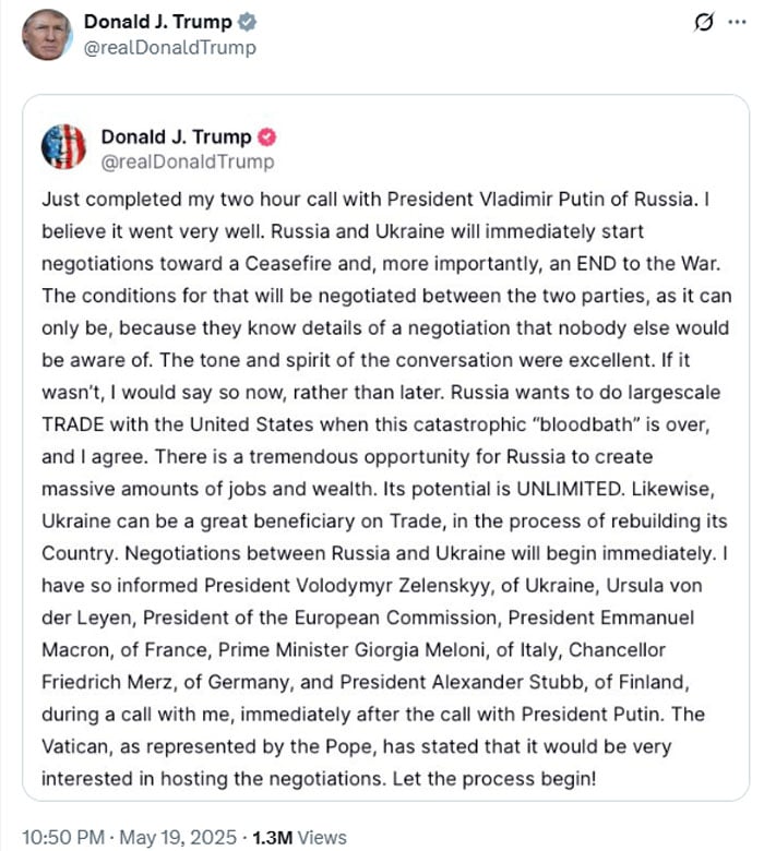Putin agrees with Trump to work with Ukraine on memorandum on possible peace accord