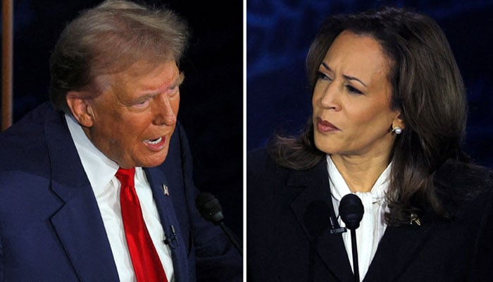 US President Donald Trump (left) and former US Vice President Kamala Harris take part in a presidential debate hosted by ABC in Philadelphia, Pennsylvania, US, September 10, 2024 in a combination of file photographs. — Reuters