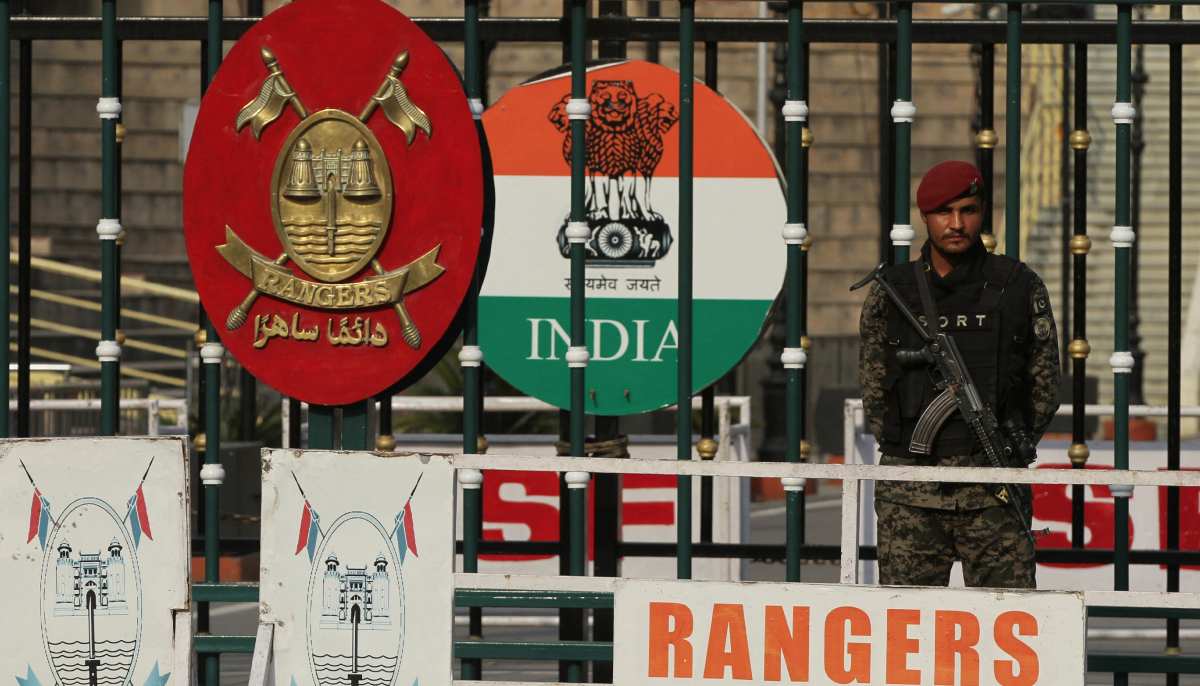 A Pakistan Ranger stands guard at the Pakistan-India joint check post at Wagah border, near Lahore on May 14, 2025. — Reuters