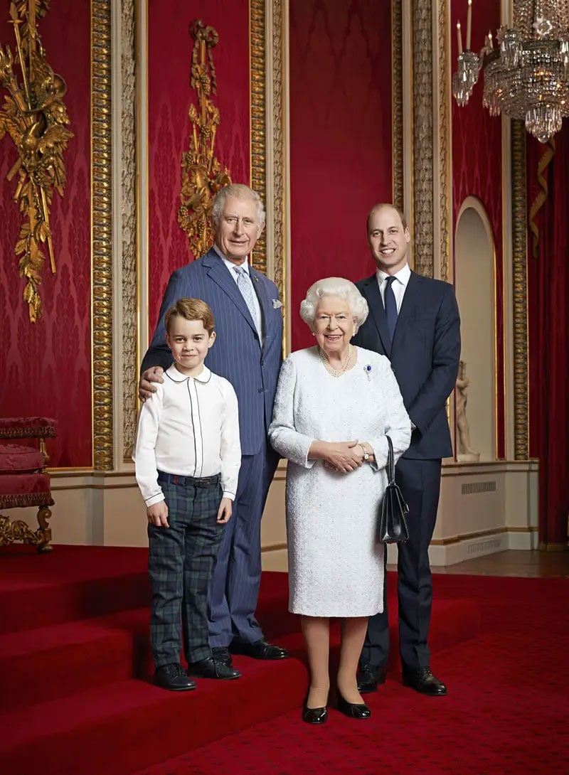 Queen Elizabeth, then-Prince Charles, Prince William and Prince George