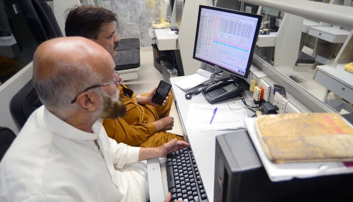 Brokers are busy in trading at Pakistan Stock Exchange (PSX) in Karachi on Monday, May 12, 2025. — PPI