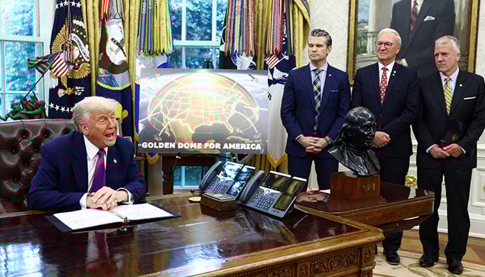 US President Donald Trump makes an announcement regarding the Golden Dome missile defense shield next to US Defense Secretary Pete Hegseth in the Oval Office of the White House in Washington, D.C., US, May 20, 2025. — Reuters