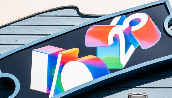 The logo for Googles annual developers conference in Mountain View, California on May 20, 2025. — AFP