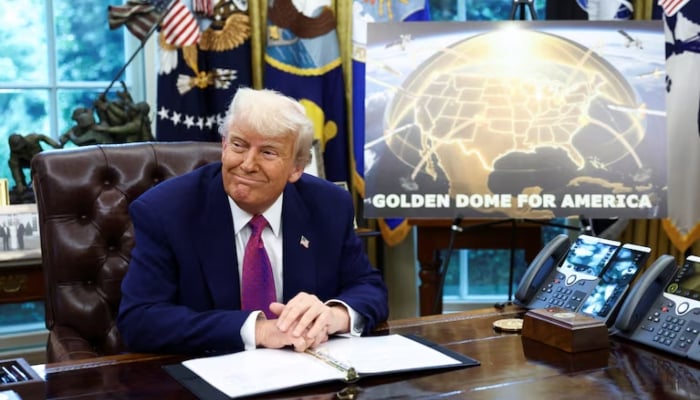 US President Donald Trump makes an announcement regarding the Golden Dome missile defence shield in the Oval Office of the White House in Washington, DC, US, May 20, 2025.