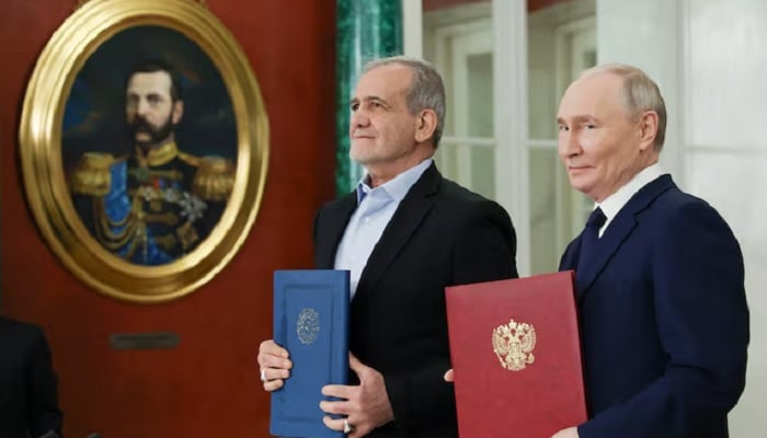 Russian President Vladimir Putin and Iranian President Masoud Pezeshkian attend a ceremony to sign an agreement of comprehensive strategic partnership between the two countries, at the Kremlin in Moscow, Russia, January 17, 2025. — Reuters