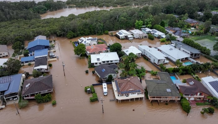 A drone view of flooding around Settlement Point Road, in Port Macquarie, New South Wales, Australia, May 22, 2025. — Reuters