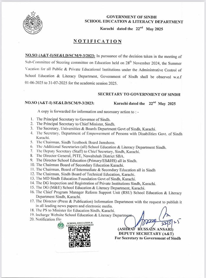 Sindh govt announces summer vacation dates for schools