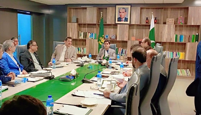 Huzaifa Rehman, SAPM and Minister of State for National Heritage & Culture, chairs a meeting with film industry representatives in Islamabad. — National Heritage & Culture Division