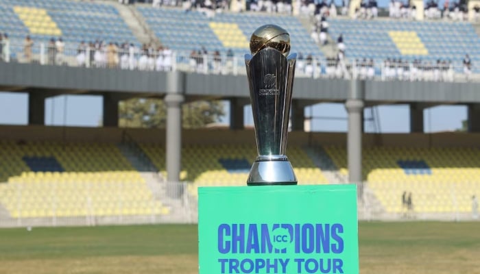 A view shows the ICC Champions trophy during a ceremony at the Arbab Niaz Cricket Stadium in Peshawar, on February 6, 2025. — Reuters