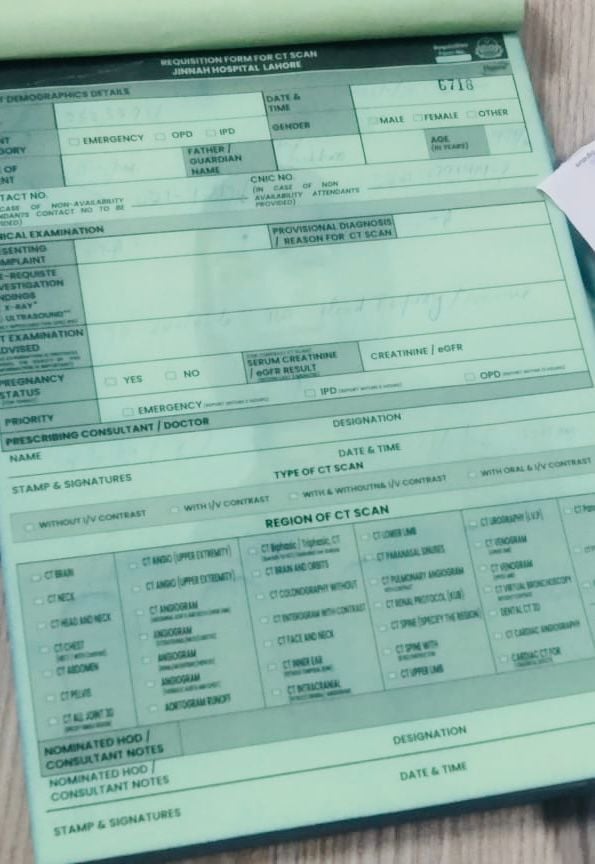 Requisition forms photographed by Geo Fact Check at Mayo Hospital, Lahore.