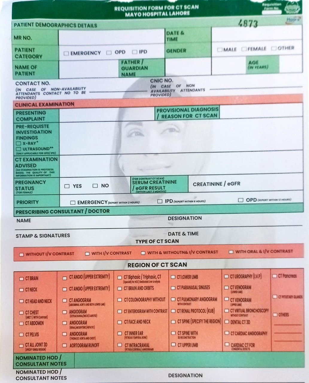 Requisition forms photographed by Geo Fact Check at Mayo Hospital, Lahore.