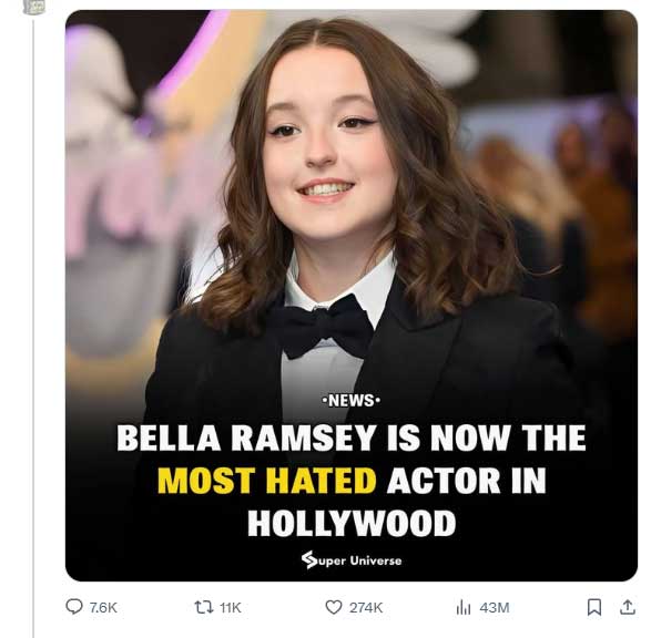 Is Bella Ramsey really the most hated actor?