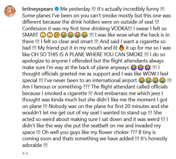 Britney Spears breaks silence post airplane controversy