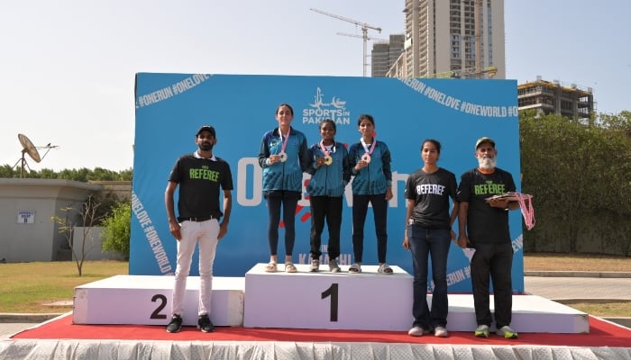 Winners of the race on the podium posing for the picture on May 24, 2025. — Reporter