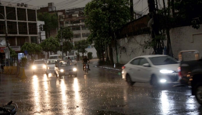 View of a downpour during a hot day in Lahore on Saturday, May 24, 2025. — PPI