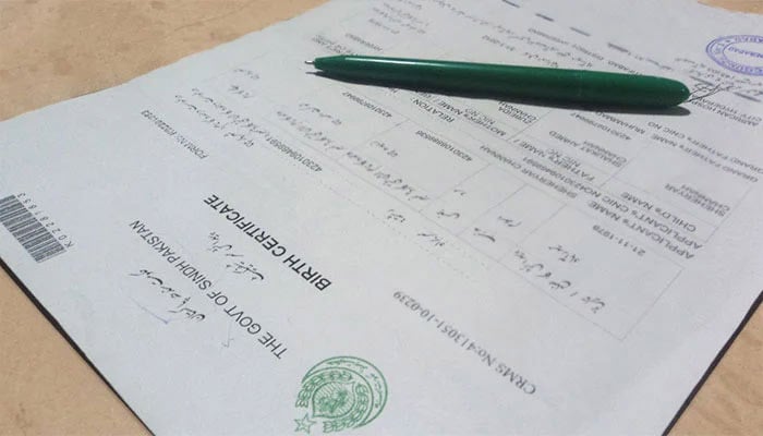 A representational image of a Form B issued by NADRA. — Radio Pakistan/File