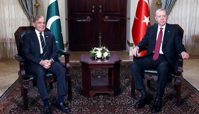 Prime Minister Shehbaz Sharif meets Turkish President Tayyip Erdogan on May 25, 2025 in Istanbul, Turkiye. — PID
