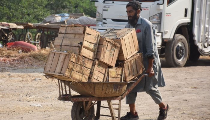 Labourer are seen busy in their work, completing his tasks in Islamabad on April 30, 2025. — Online