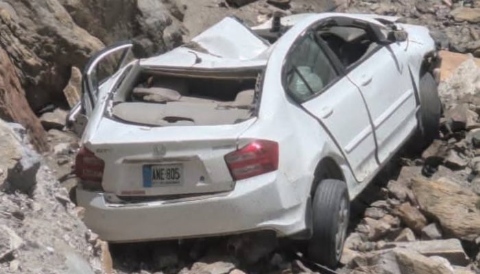 The vehicle of four tourists who went missing while travelling from Gilgit to Skardu. — Facebook/Gilgit-Baltistan Police