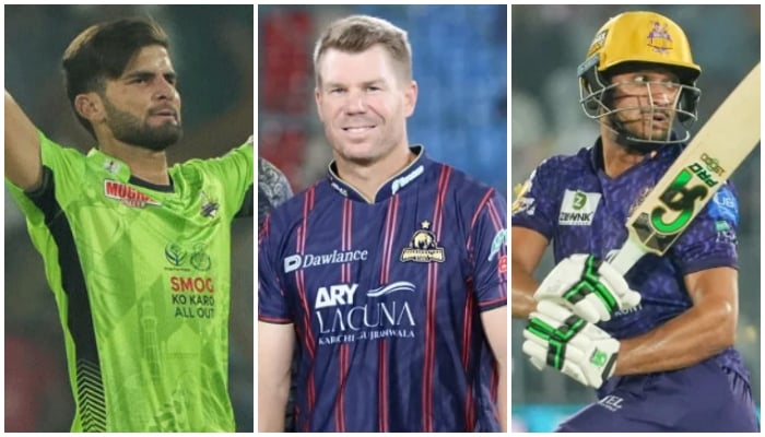 (From left to right) This collage shows the captain of Lahore Ganders Shah Shah Aphraidi, Captain Karachi Kings David Warner, and Kita Combors Hadssan Nawaz. - Dual vinyl multi -chlor