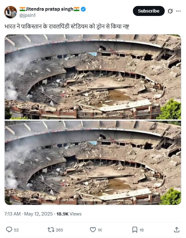 Fact-check: Claims that Rawalpindi cricket stadium was destroyed in Indian attack are false