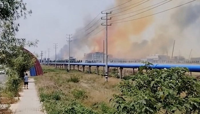 Smoke rises from an explosion in Gaomi, Shandong Province, China, May 27, 2025, in this screen grab taken from a social media video. — Reuters