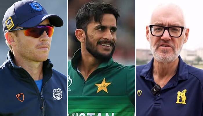 (R-L): Warwickshire county cricket club chief executive Stuart Cain, Pakistani fast bowler Hasan Ali and head coach Ian Westwood. — Instagram/ghaniinstituteofcricket/AFP/Warwickshire County Cricket Club
