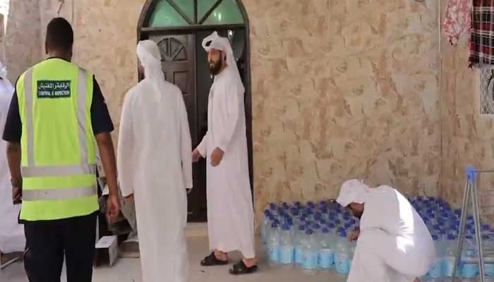 Sharjah authorities raid a residential property operating as fake Zamzam water factory. — Screengrab via X/ShjMunicipality