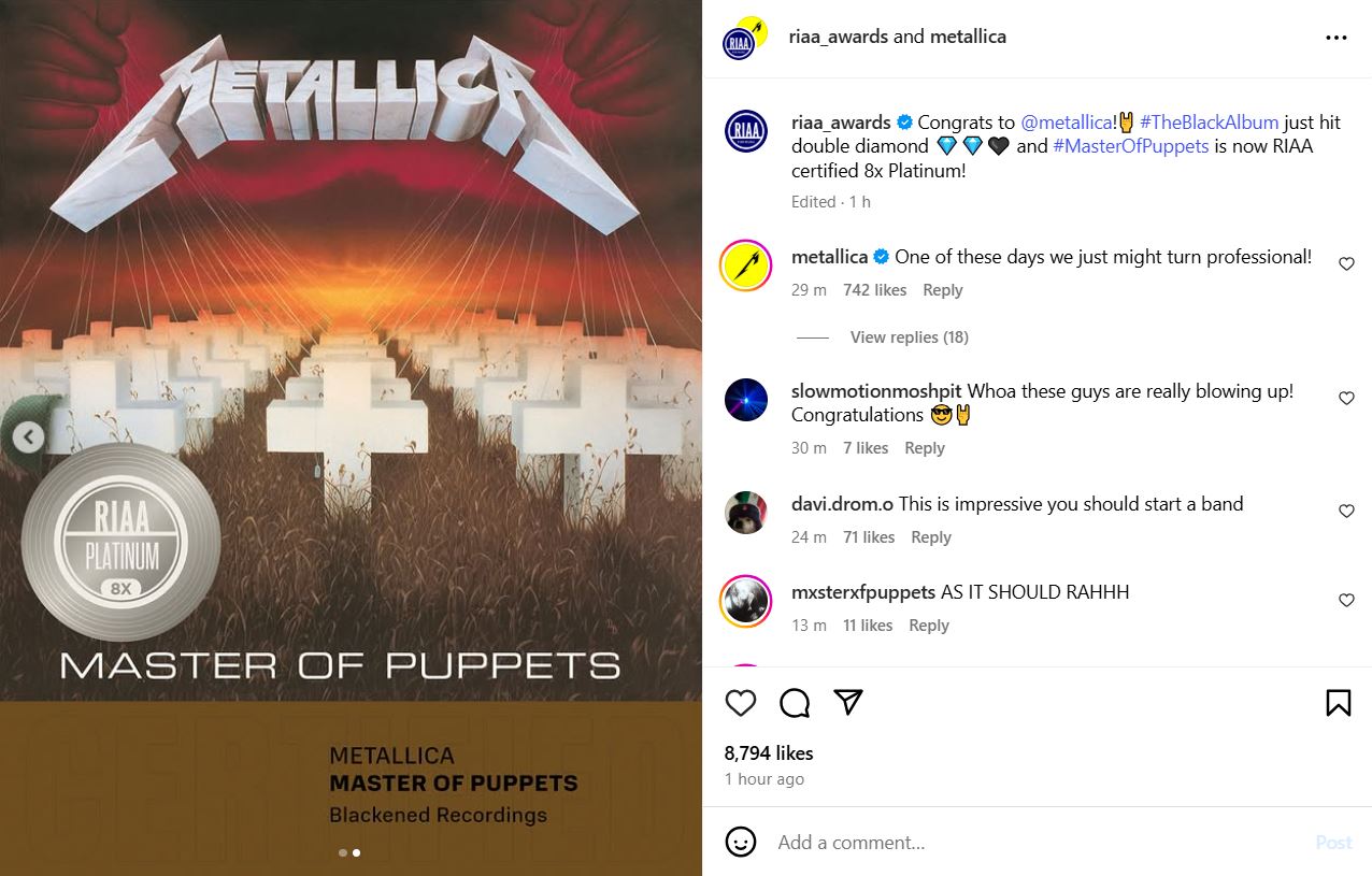 Metallica achieve major RIAA certification