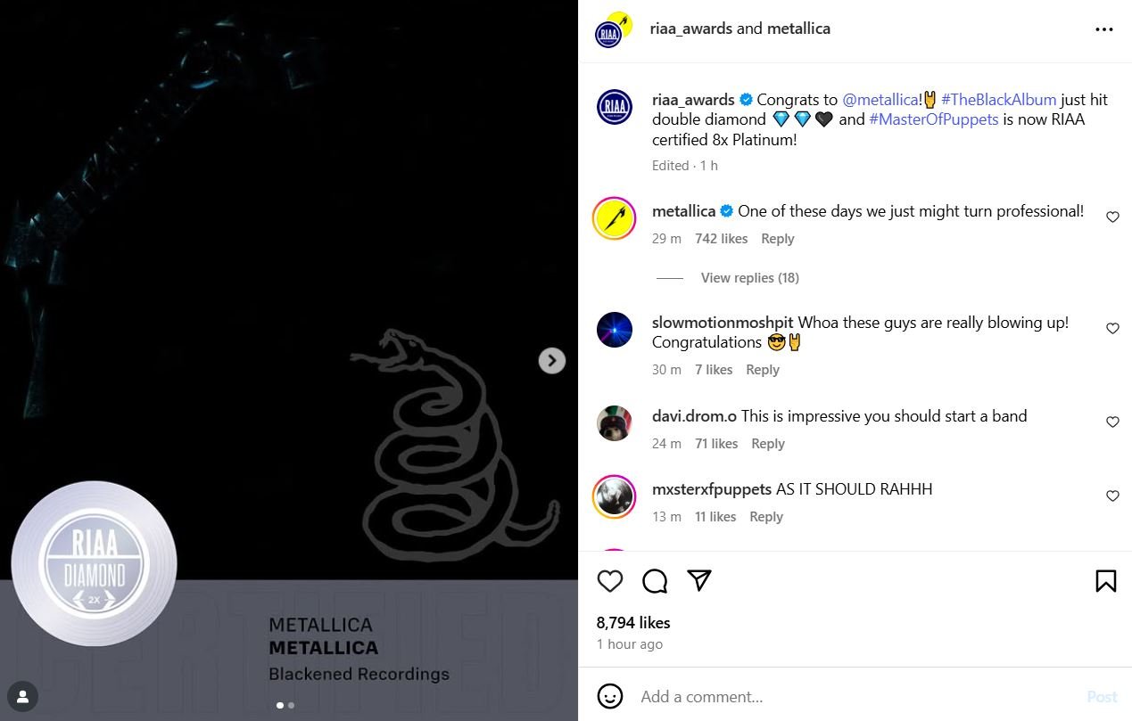 Metallica achieve major RIAA certification