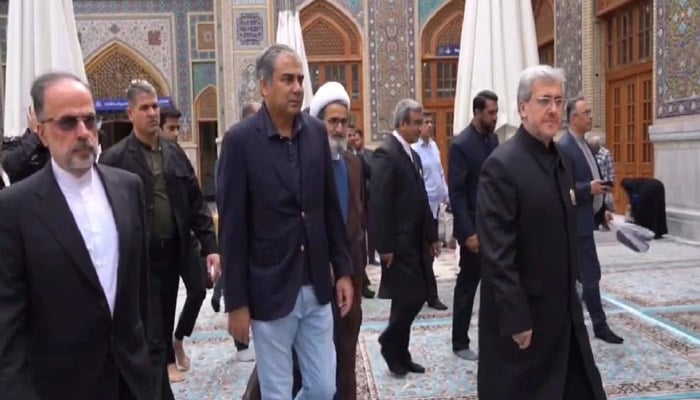 Interior Minister Mohsin Naqvi arrives at shrine of Hazrat Imam Reza (AS), Mashhad, Iran, May 27, 2025. — Screengrab via PTV