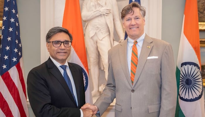 Indian Foreign Secretary Vikram Misri (left) with US Deputy Secretary of State Christopher Landau in Washington, May 29, 2025. — X/@DeputySecState