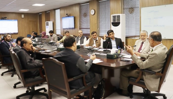 Federal Minister for Planning and Development Prof Ahsan Iqbal chairing a meeting at the Ministry of Planning, Development and Special Initiatives in Islamabad on May 8, 2025. — Facebook/@PlanComPakistan