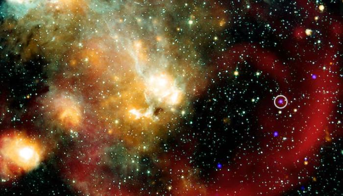 The location (circled) of a star residing near the edge of a supernova remnant situated 15,000 light-years from Earth, that cycles in radio wave intensity every 44 minutes, placing it into the category of celestial objects called long-period radio transients, is seen in this image released on May 28, 2025. — Reuters