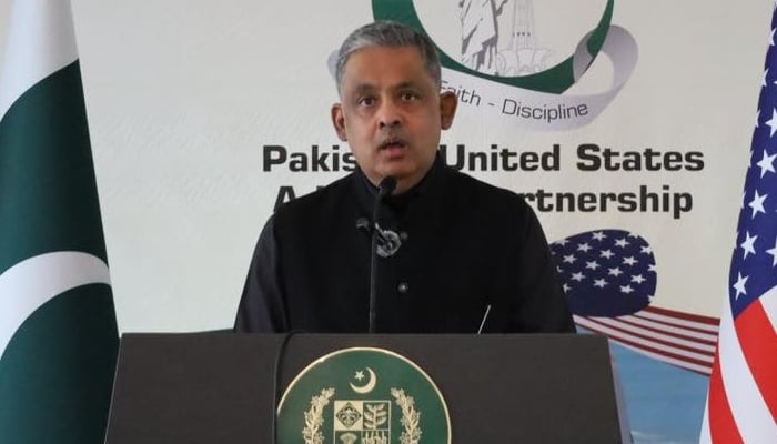 Pakistan’s Ambassador to the United States Rizwan Saeed Sheikh delivering an address, May 17, 2025 — Facebook/Pakistan Embassy US