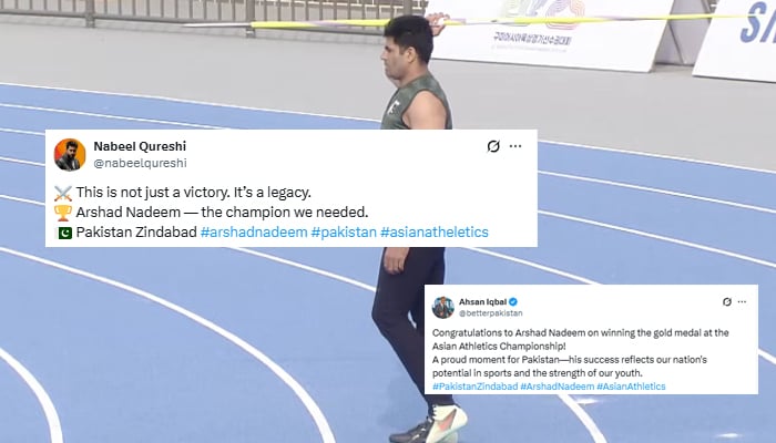 Pakistan’s javelin star Arshad Nadeem in action during the Asian Athletics Championships in Gumi, South Korea, on May 31, 2025. — Geo News