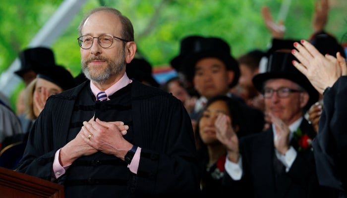 Harvard University President Alan Garber reacts, as he acknowledges sustained applause from students, during the 374th Commencement exercises at Harvard University in Cambridge, Massachusetts, US, on May 29, 2025. — Reuters