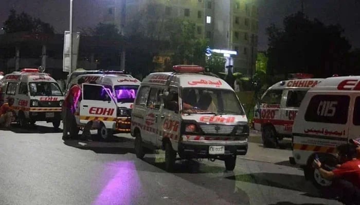 Several EDHI ambulances can be seen in this un dated image. - AFP / File
