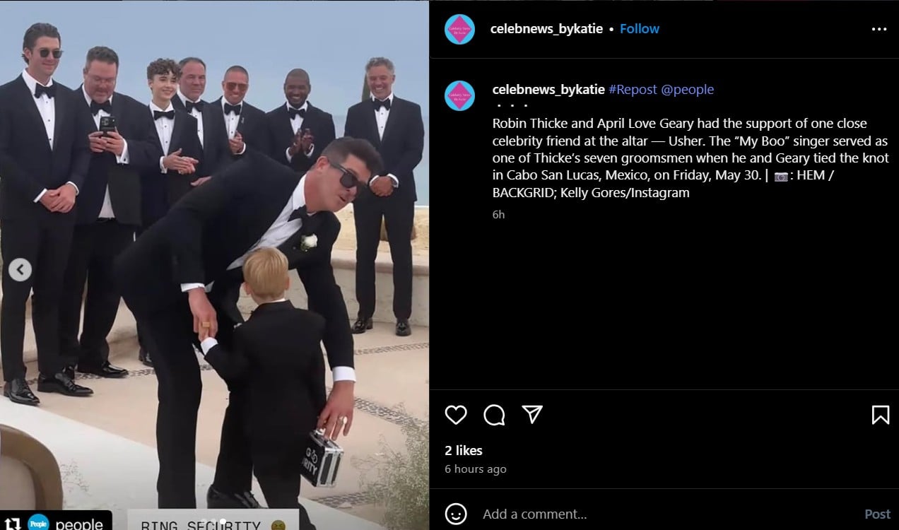 Usher attends Robin Thickes wedding as groomsman